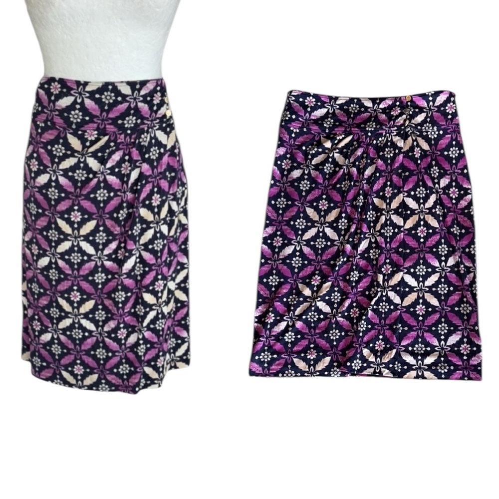 NEW OOAK Tory Burch Purple & Blue Floral Print Silk Jersey Knit Wrap Skirt - S